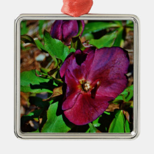 Burgundy Pink Lenten Rose Metal Tree Decoration