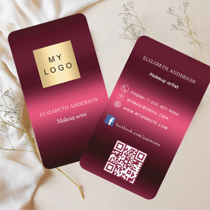 Burgundy pink logo Qr code Facebook Business Card
