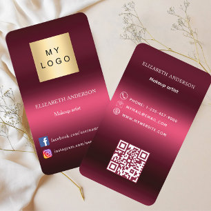 Burgundy pink logo Qr code social media Business Card