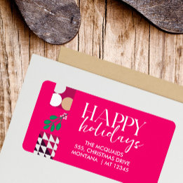  Burgundy Pink Modern Geometric Christmas Label