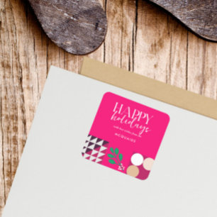 Burgundy Pink Modern Geometric Christmas Square Sticker