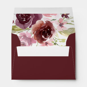 Burgundy Pink Modern Watercolor Floral Wedding Envelope