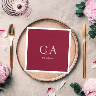 Burgundy pink monogram wedding napkin