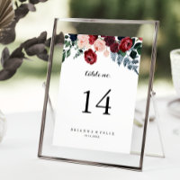 Burgundy Pink Navy Floral Calligraphy Wedding 