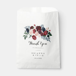 Burgundy Pink Navy Floral Thank You Wedding  Favour Bags