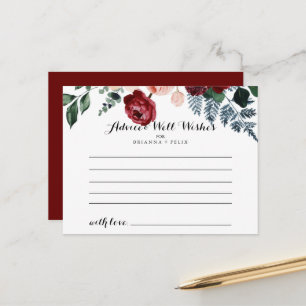 Burgundy Pink Navy Floral Wedding Advice Card