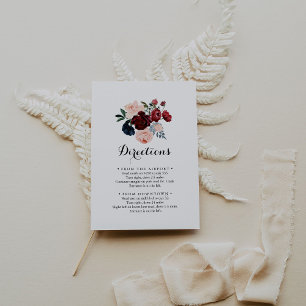 Burgundy Pink Navy Floral Wedding Directions Enclosure Card