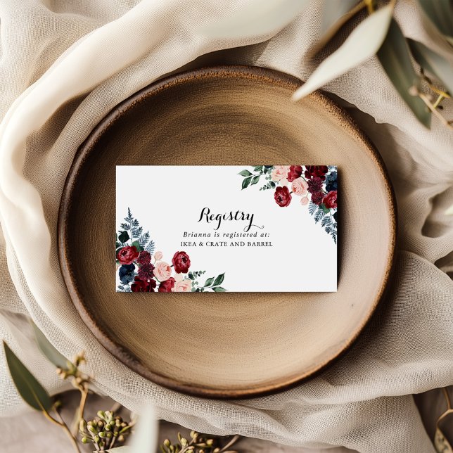 Burgundy Pink Navy Floral Wedding Gift Registry  Enclosure Card (Creator Uploaded)