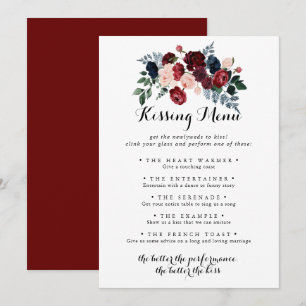 Burgundy Pink Navy Wedding Kissing Menu Game Card