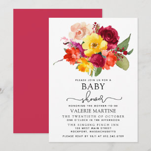 Burgundy Pink Orange Yellow Baby Shower Invitation