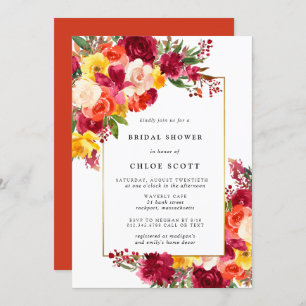 Burgundy Pink Orange Yellow Floral Bridal Shower Invitation