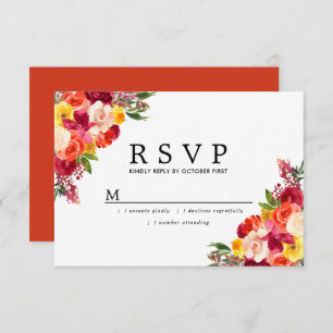 Burgundy Pink Orange Yellow Floral Wedding RSVP Card
