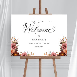 Burgundy Pink  Peach Floral Any Event Welcome Sign