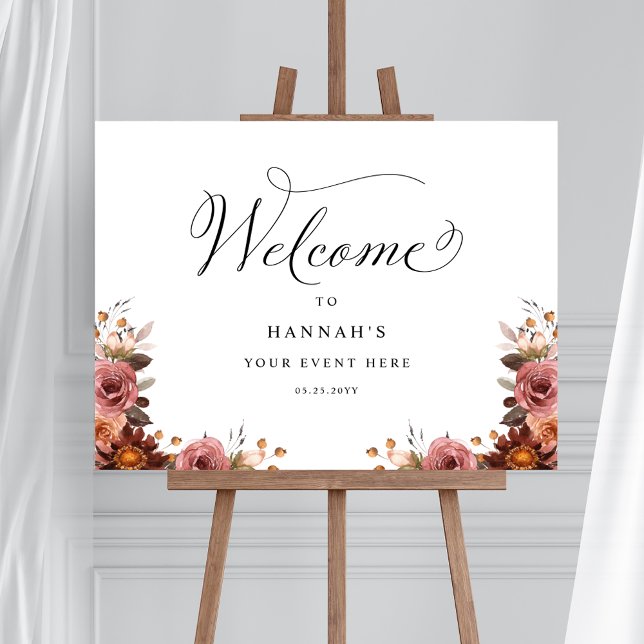 Burgundy Pink  Peach Floral Any Event Welcome Sign (Creator Uploaded)
