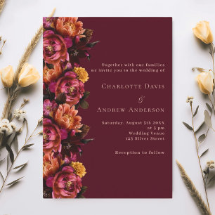 Burgundy pink peach floral luxury wedding invitation