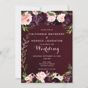 Burgundy Pink Pedigree Wedding Invitation