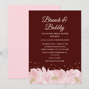 Burgundy Pink Peony Brunch and Bubbly Shower Invitation
