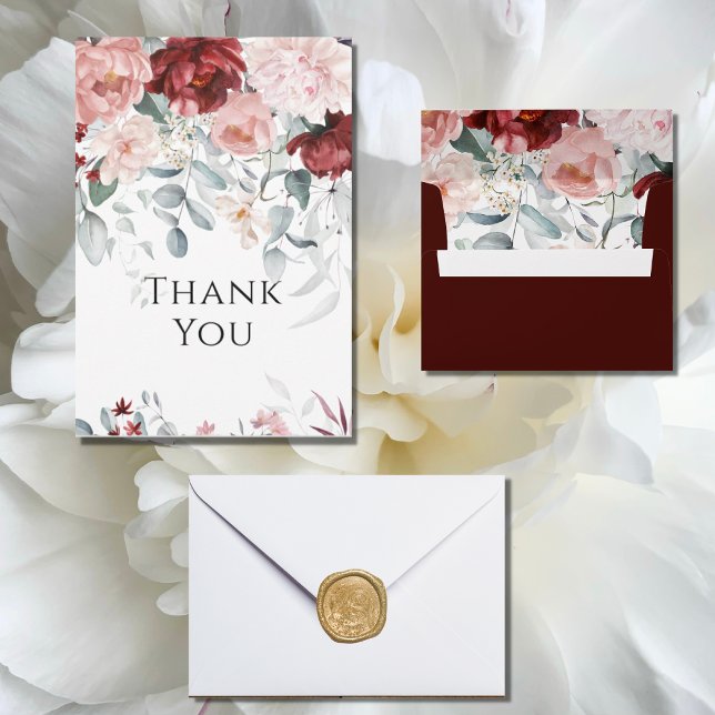 Burgundy Pink Peony Wedding Thank You Card (Creator Uploaded)