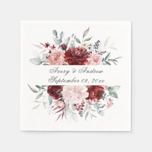 Burgundy Pink Personalised Script Wedding Napkins