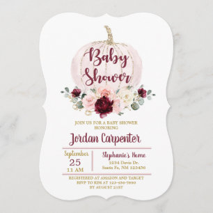 Burgundy pink Pumpkin Baby Girl Shower Invitation