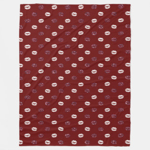 Burgundy Pink Red Glitter White Kisses Lips Fleece Blanket