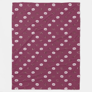 Burgundy Pink Red Glitter White Kisses Lips Fleece Blanket
