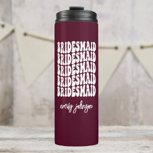 Burgundy Pink Retro Custom Bachelorette Bridesmaid Thermal Tumbler