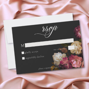 Burgundy & Pink Romantic Rose Black Moody Wedding RSVP Card