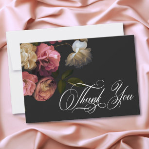 Burgundy & Pink Romantic Rose Black Moody Wedding Thank You Card
