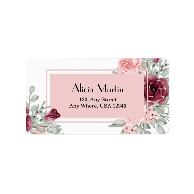 Burgundy Pink Rose Flora Birthday Return Address Label (Front)