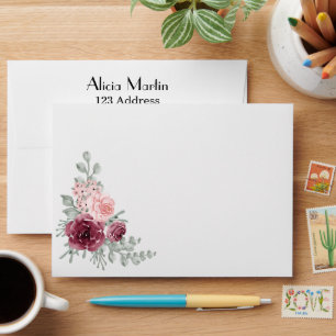 Burgundy Pink Rose Flora Black Birthday  Envelope