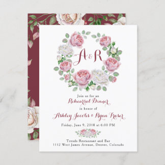 Burgundy Pink Rose Floral Rehearsal Dinner Invitation