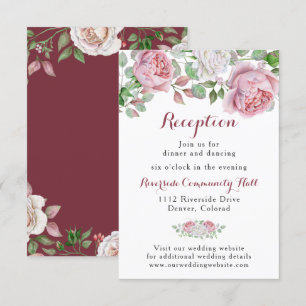 Burgundy Pink Rose Floral Wedding Reception Insert Invitation