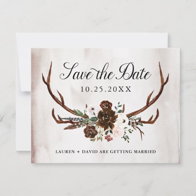 Burgundy Pink Rose Floral Wedding Save the Date Announcement (Front)