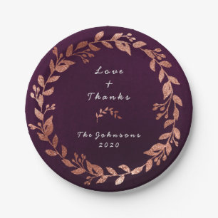 Burgundy Pink Rose Gold Brush Purple Plum Paper Plate