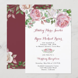 Burgundy Pink Rose Post Wedding Reception Only Invitation