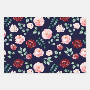 Burgundy Pink Roses Paper Flat Sheet Set of 3