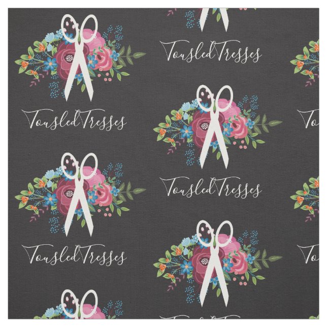 Burgundy Pink Roses White Scissors Hair Salon Fabric (Swatch)