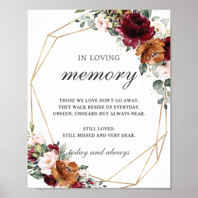 Burgundy Pink Rust Ivory Floral In Loving Memory   Poster (Front)