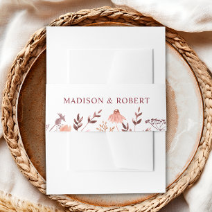 Burgundy Pink Rustic Boho Chic Wildflowers Wedding Invitation Belly Band
