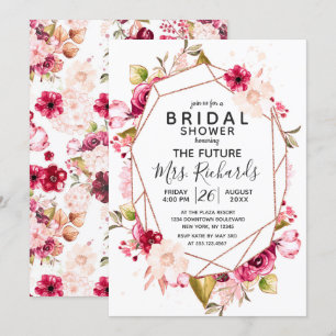 Burgundy & Pink Terrarium Bridal Shower Invitation