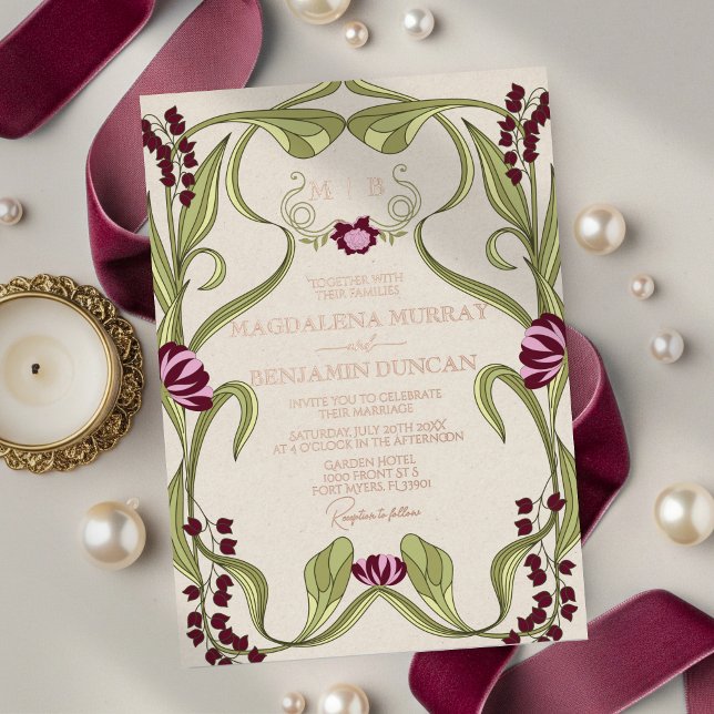 Burgundy Pink Vintage Art Nouveau Floral Wedding (Creator Uploaded)
