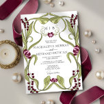 Burgundy Pink Vintage Art Nouveau Floral Wedding Invitation<br><div class="desc">Romantic design with an Art Nouveau floral frame,  in the colors of burgundy with soft blush pink with muted sage greens. Elegant,  sophisticated vintage fonts complete the timeless and classy look.</div>