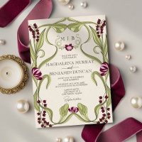 Burgundy Pink Vintage Art Nouveau Floral Wedding