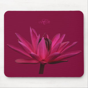 Burgundy Pink Water Lily Mouse Pad Monogram