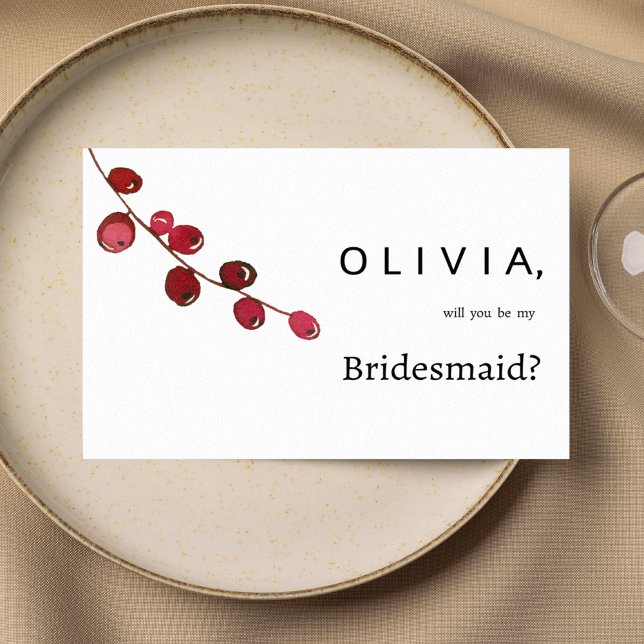 Burgundy pink watercolor berries floral Bridesmaid Invitation (Burgundy pink watercolor berries floral Bridesmaid )