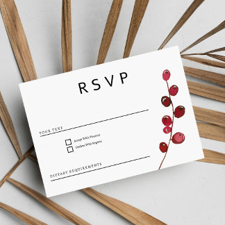 Burgundy pink watercolor berries floral RSVP Invitation