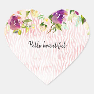 Burgundy Pink Watercolor Floral Animal Print Heart Sticker