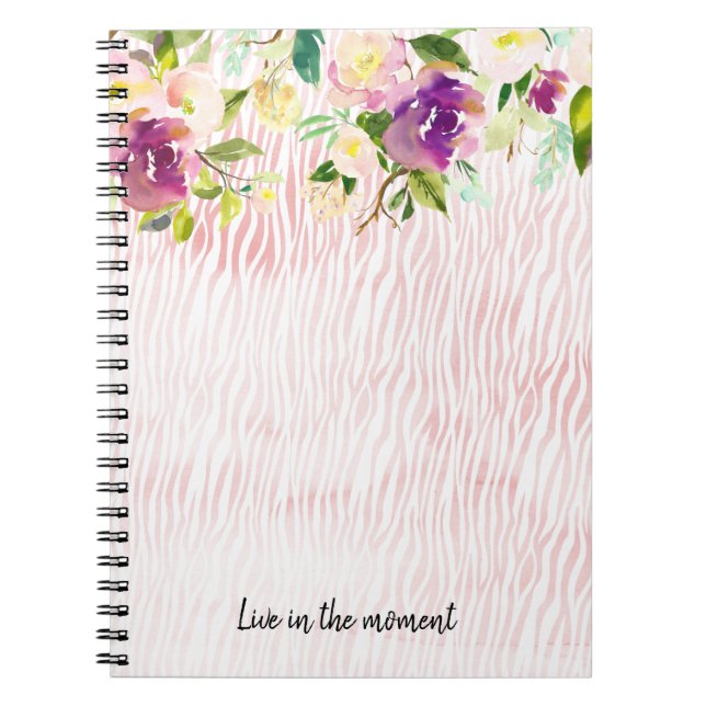 Burgundy Pink Watercolor Floral Animal Print Notebook (Front)