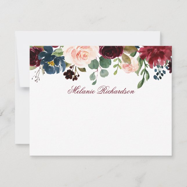 Burgundy Pink Watercolor Floral Personalised Card (Front)